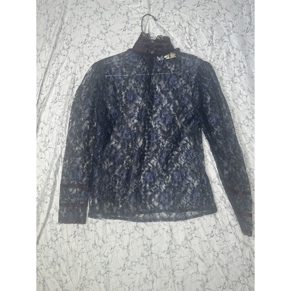 Vintage 1980s Gunne Sax Jessica McClintock Black Lace Blouse Whimisgoth Sz S - Picture 7 of 8